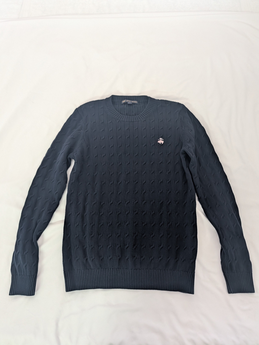 Brooks Brothers "346" Men's Cable Knit Crewneck Sweater - Navy Blue - Size Large